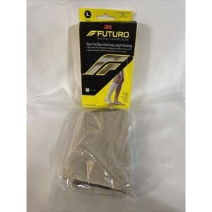 Futuro Open Toe Heel Knee Length Compression Stocking Beige L NIB